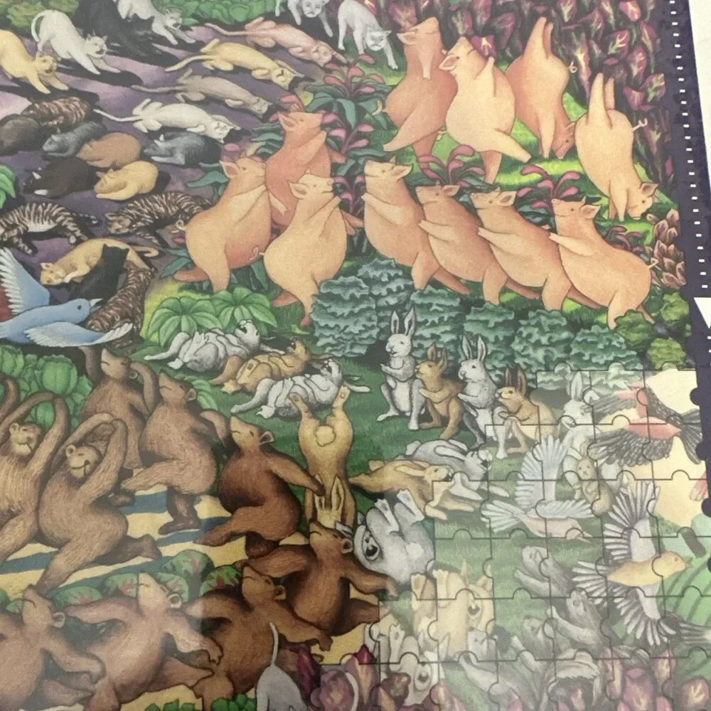 1994 The Moving Puzzle Garden Hideaway 294 Pieces Cats Pigs Frogs Birds Sealed